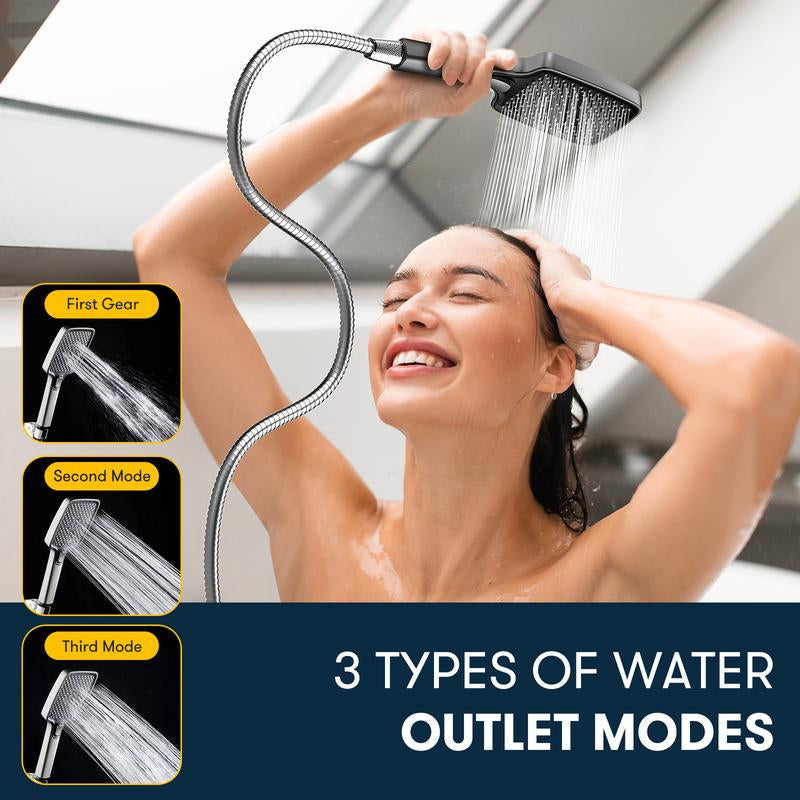 ROLAKUL High Pressure Multi-Mode Handheld Showerhead - Anti-Clogging Nozzles, Built-In Power Wash Function for Cleaning Tubs, Tiles and Pets, Extra-Long Stainless Steel Hose, Wall and Ceiling Mounts.