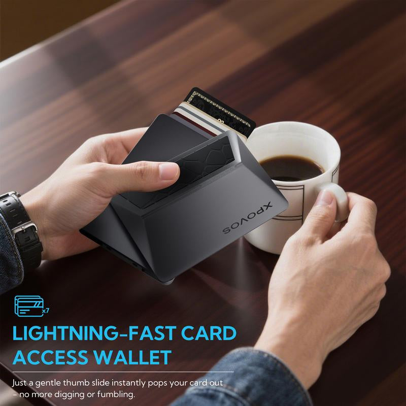 XPOVOS Metal Wallet for Men - Slim Mens Wallet with Money Clip Slide to Pop-Up Minimalistic RFID Wallet Credit Card Holder for Men with Gift Box