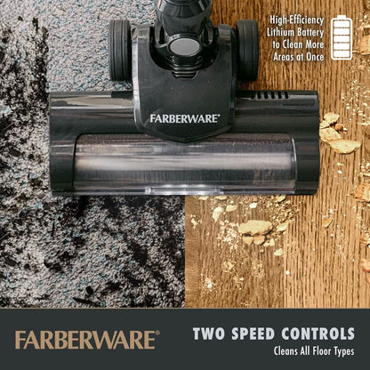 Farberware Cordless Pro Stick Vacuum Cleaner, Powerful Suction with 2 Speeds for Carpet and Hard Floors, Converts to Handheld Vacuum