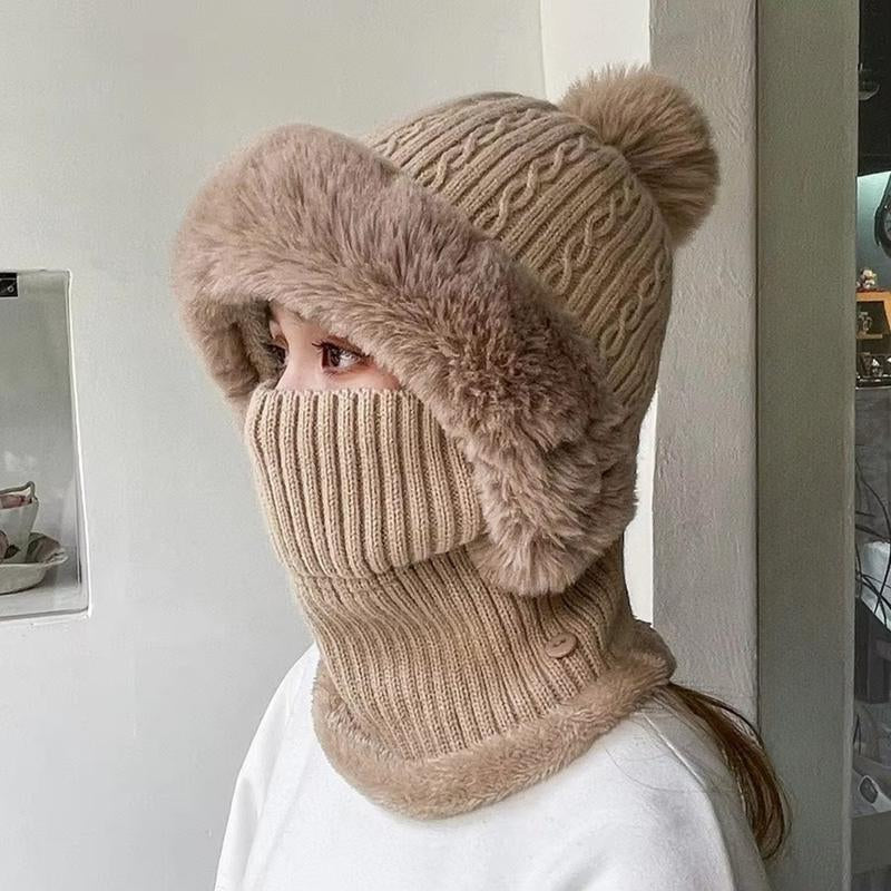 Women'S Winter Knitted Balaclava, Warm Full Face Coverage Beanie with Ear Flaps and Neck Gaiter, Stylish Ski Mask for Cold Weather Outdoor Activities