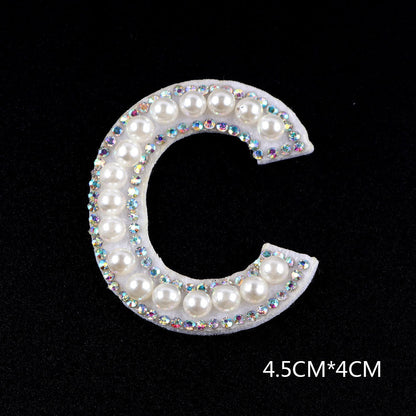 Pearl Rhinestone Cloth Sticker-Letter A-White-2 Pack