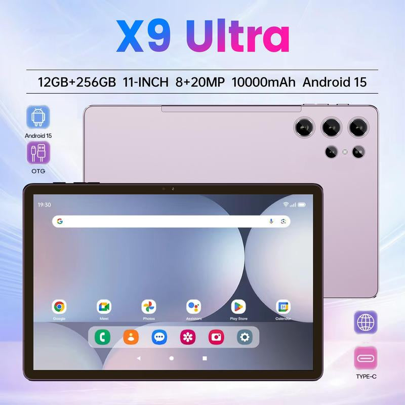 【2026 New Year Gift】X9 Tablet 256GB ROM Touchscreen Dual Camera Bluetooth Keyboard Case Mouse Stylus Type-C Charging Large Storage Portable Cellphone Smartphone