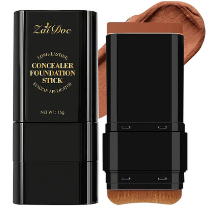 Foundation Stick, Dual-Ended with Brush, 2-In-1 Longwear & Waterproof, Natural Full Makeup Concealer Coverage for Dark Circles & Blemishes with Hydrating Olive & Camellia, 2.09 Oz (04#)