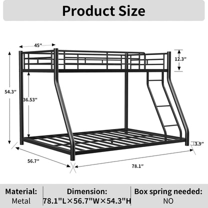 Bunk Bed Frame With Ladder And Guardrail, Heavy Duty Noise Free Design Metal Construction