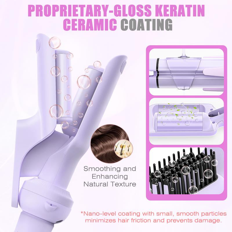 Curling Iron Wand -5 in 1 Curling Wand Set with 3 Barrel Hair Crimper for Women, Fast Heating Crimper Wand Curler in All Hair Type, Women Gifts