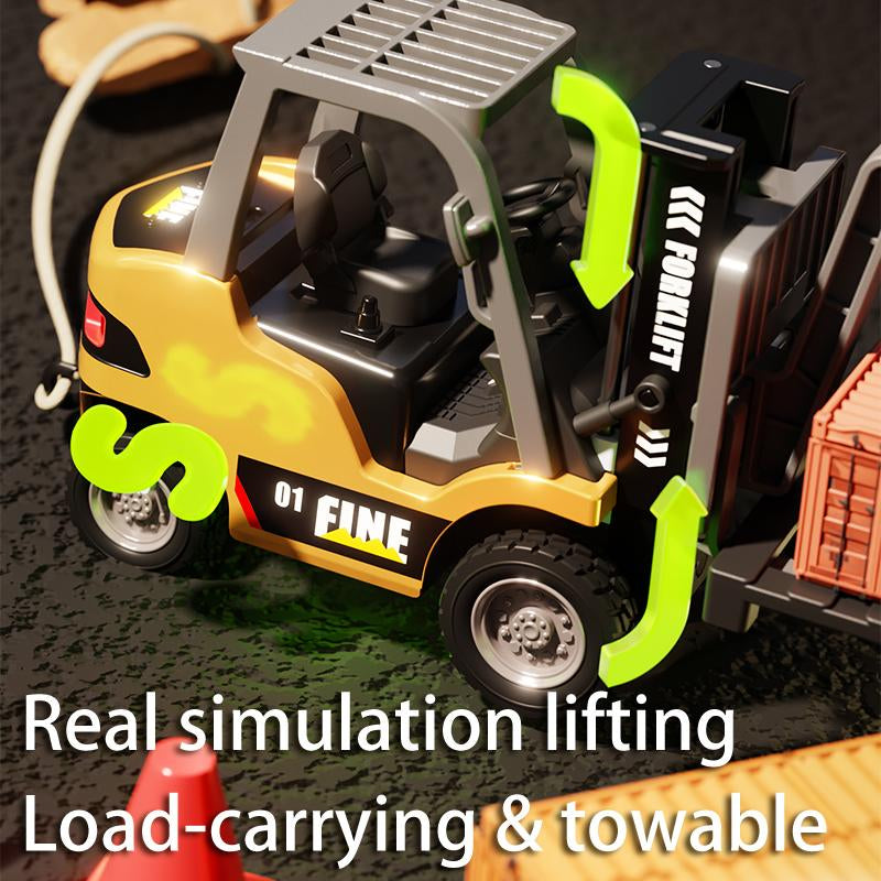 Hotfree 1/64 Mini RC Forklift, Remote Control Excavator, 11 Channel 2 Mode 2.4Ghz Remote Control Alloy Construction Vehicles Set with USB-C Rechargeable, 2 in 1 Transformable Lift Fork & Hook, Birthday Christmas Gift for Kids Adults Boys and Girls