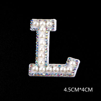 Pearl Rhinestone Cloth Sticker-Letter A-White-2 Pack