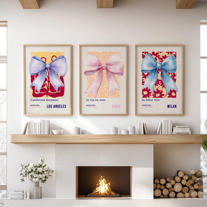 Girly Bow Wall Art Trio. Preppy Pastel Fashion Quotes Posters