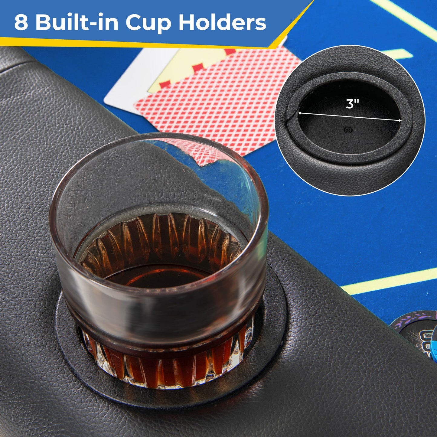 72 x 36 x 30.5 Inch Foldable Poker Table with 8 Cup Holders-Blue