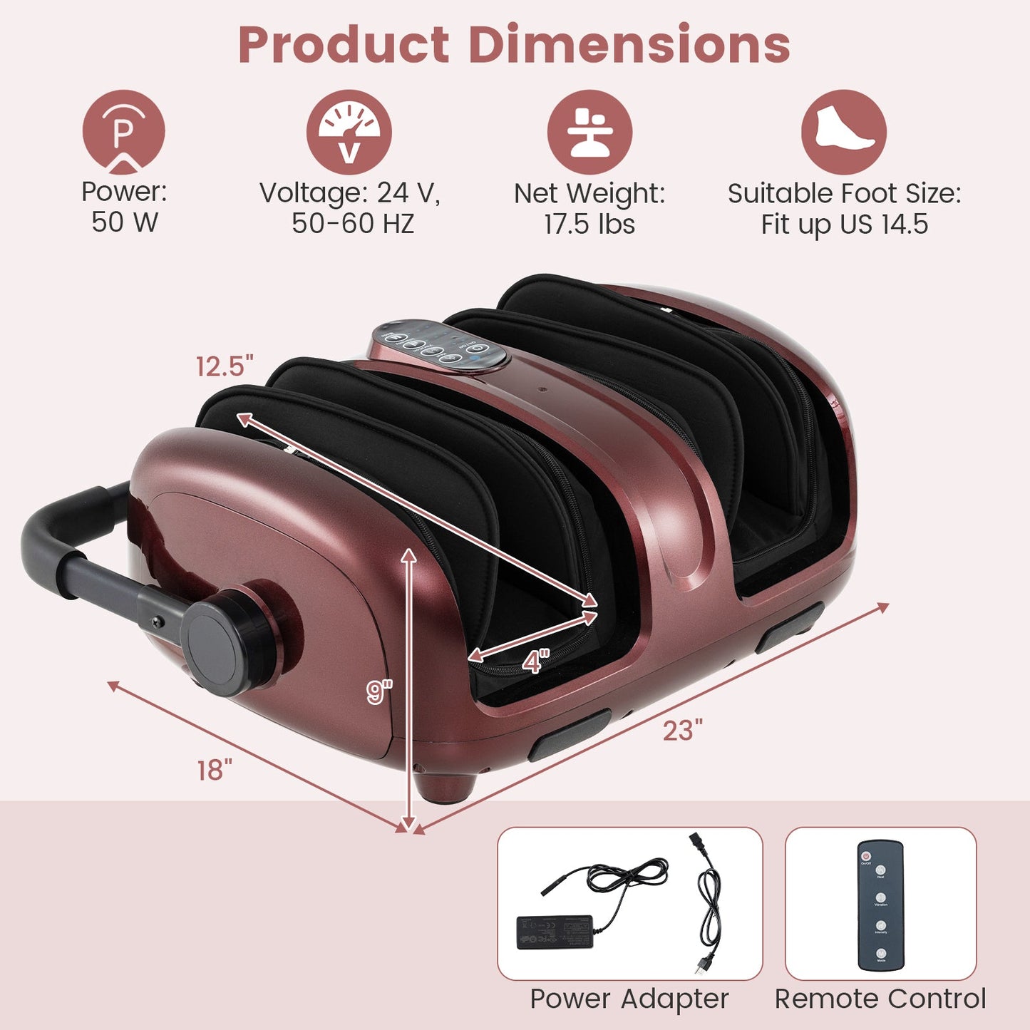 Foot and Calf Massager with Heat for Blood Circulation Pain Relief-Red