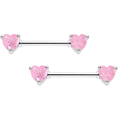 14G Pink CZ Gem Heart Captive Ring Barbell Nipple Ring Set