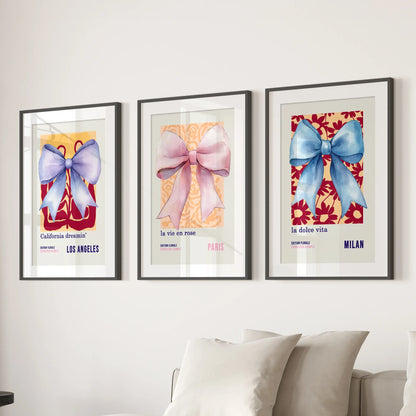 Girly Bow Wall Art Trio. Preppy Pastel Fashion Quotes Posters