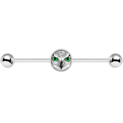 14G Black White Owl Industrial Barbell 37mm