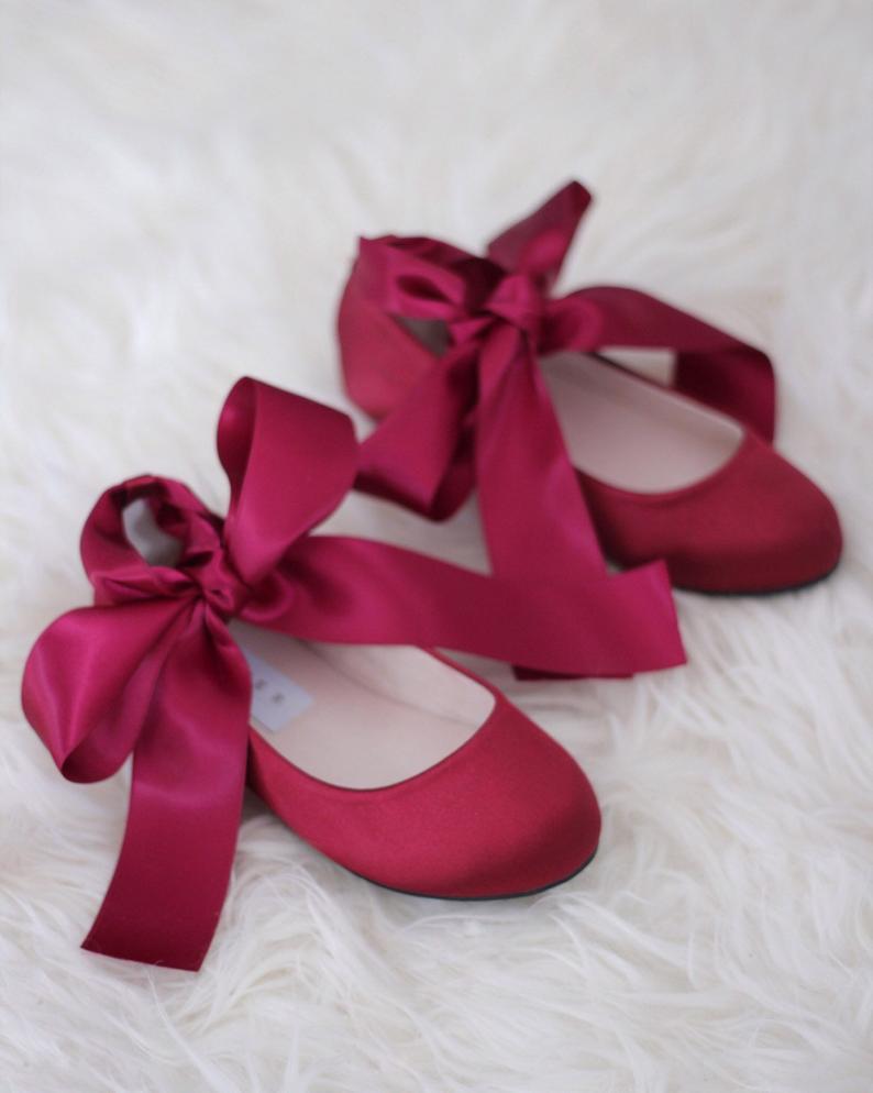 Satin Ballet Flats with Ankle Tie or Ballerina Lace Up