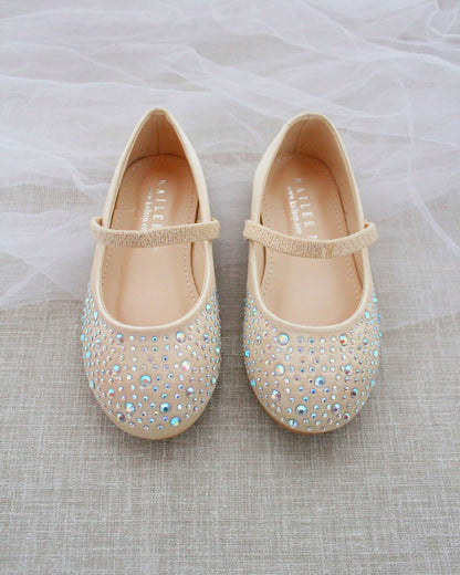 Satin Mary Jane Flats with Rhinestones Embellishment