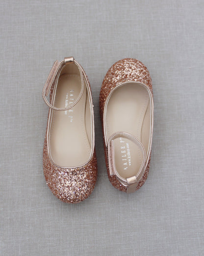 Rock Glitter Ballet Flats with Velcro Ankle Strap