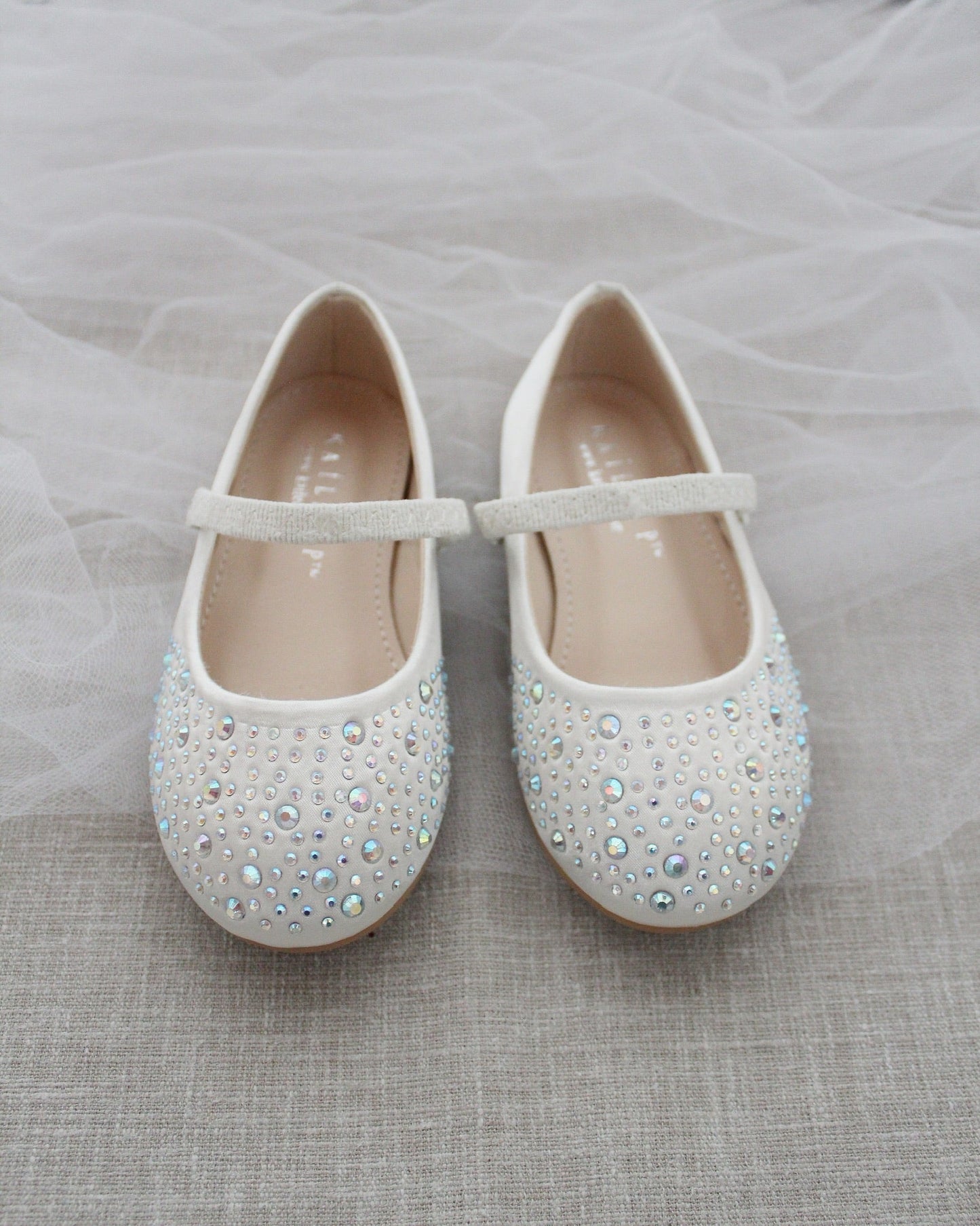 Satin Mary Jane Flats with Rhinestones Embellishment