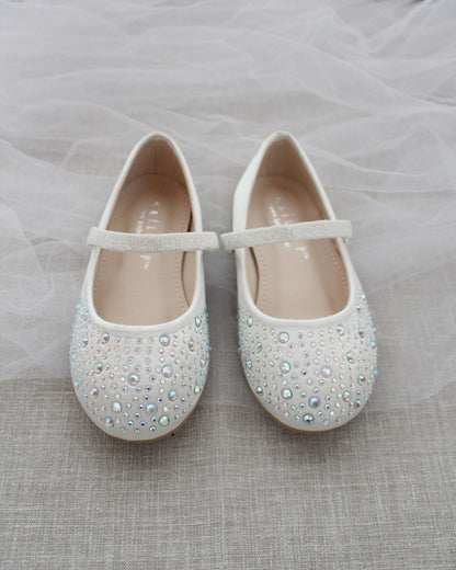 Satin Mary Jane Flats with Rhinestones Embellishment