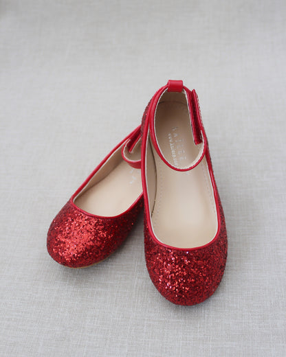 Rock Glitter Ballet Flats with Velcro Ankle Strap