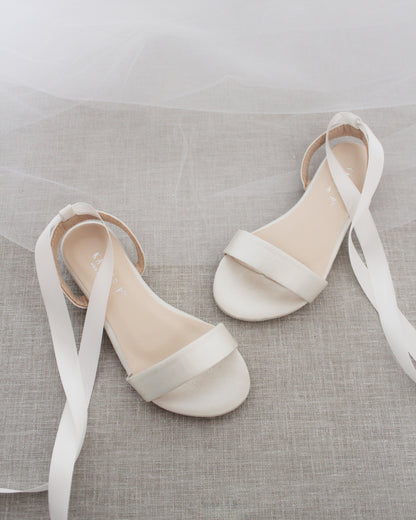 Girls Satin Flat Sandal with Ballerina Lace Up