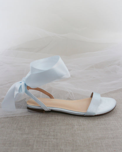 Girls Satin Flat Sandal with Wrapped Satin Tie