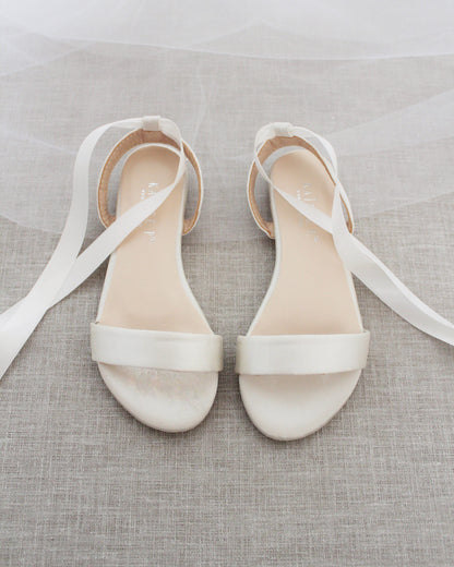 Girls Satin Flat Sandal with Ballerina Lace Up