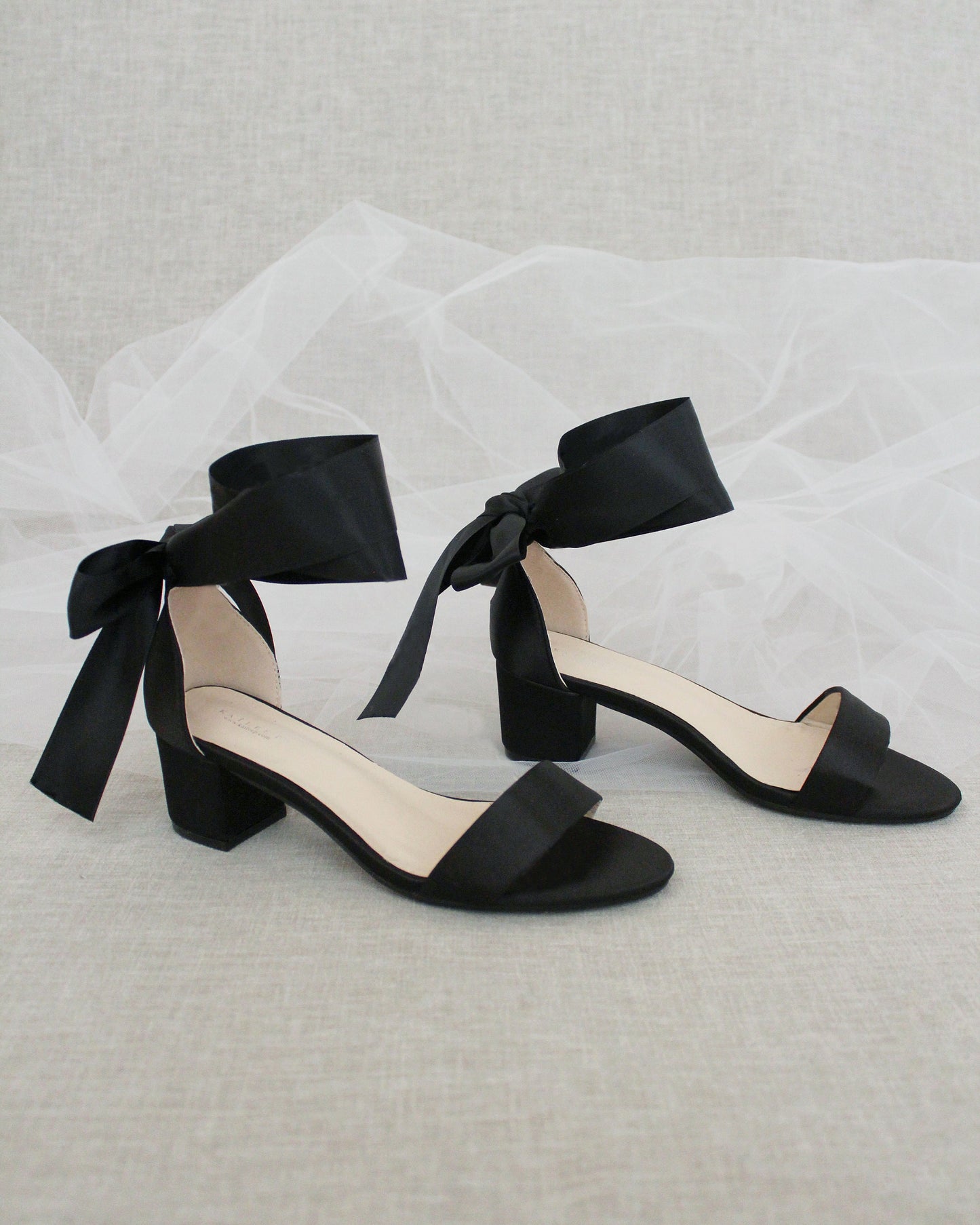 Satin Girls Block Heel Sandal with Wrapped Ribbon Tie