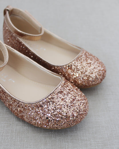 Rock Glitter Ballet Flats with Velcro Ankle Strap