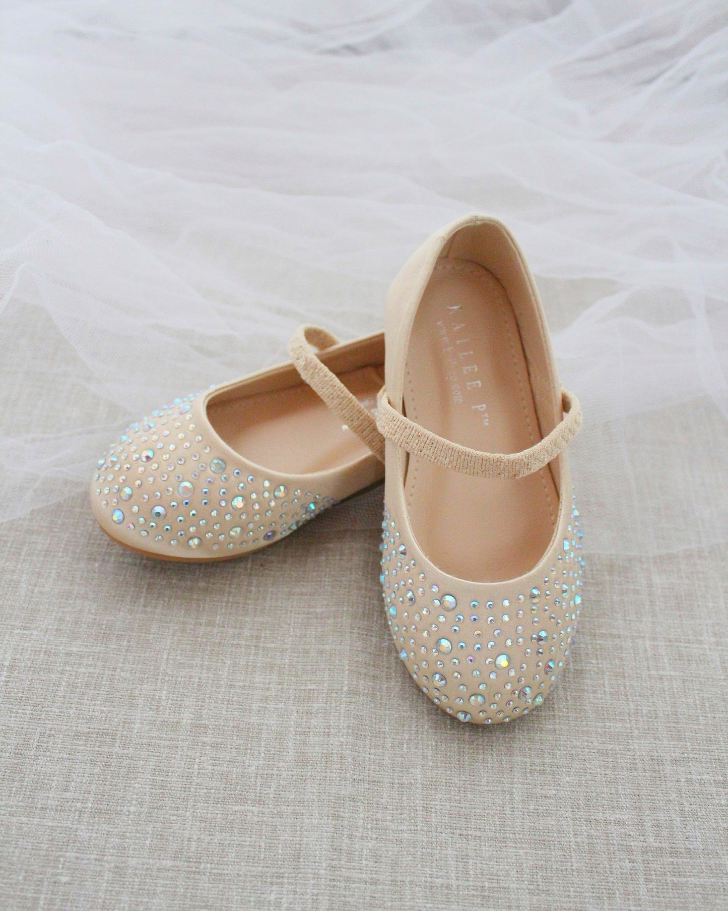 Satin Mary Jane Flats with Rhinestones Embellishment