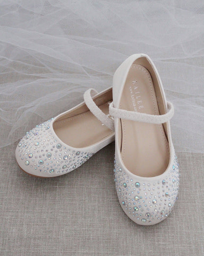 Satin Maryjane Flats With Rhinestones Embellishment
