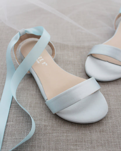 Girls Satin Flat Sandal with Ballerina Lace Up