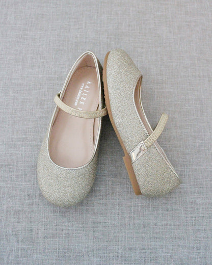 Gold Fine Glitter  Mary Jane Flats