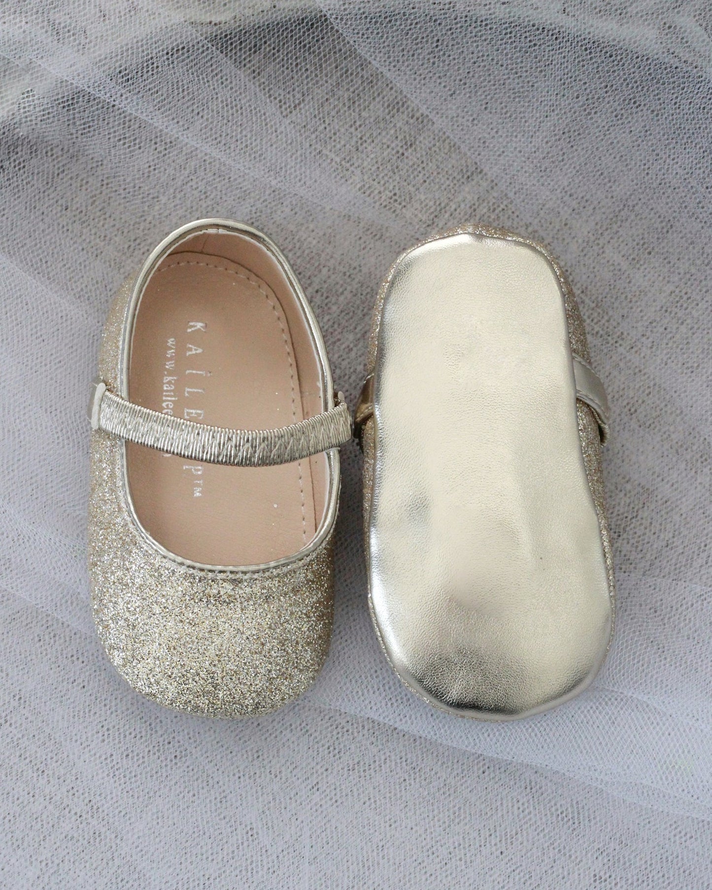 Gold Fine Glitter  Mary Jane Flats