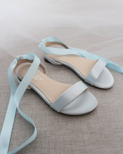Girls Satin Flat Sandal with Ballerina Lace Up