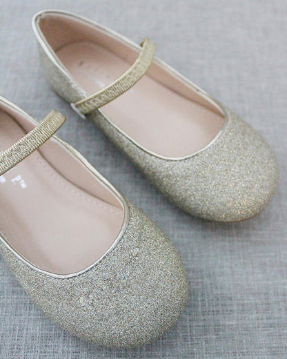 Gold Fine Glitter  Mary Jane Flats