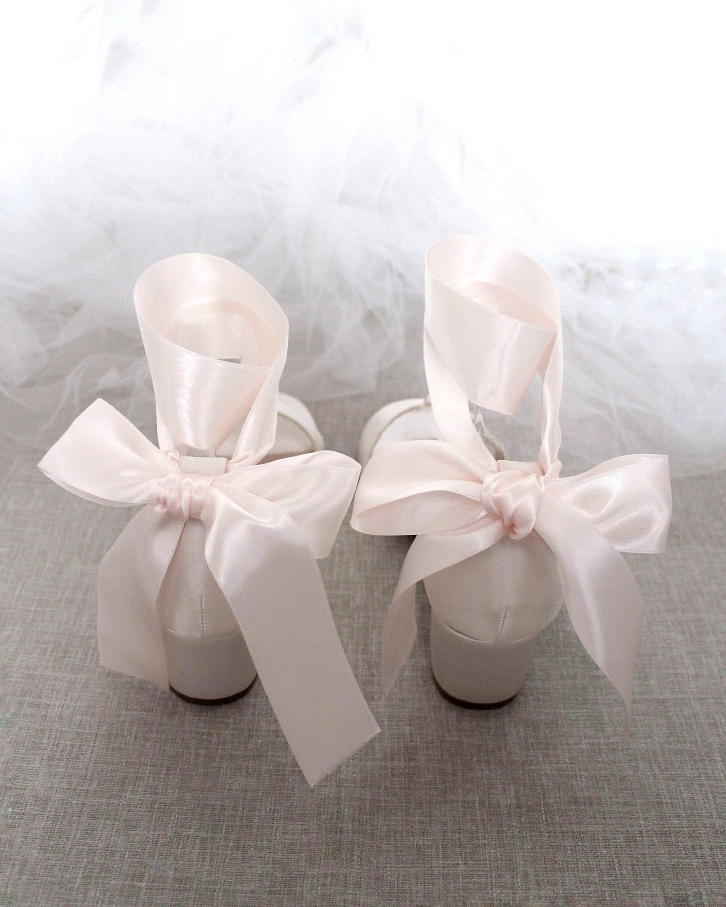 Satin Girls Block Heel Sandal with Wrapped Ribbon Tie