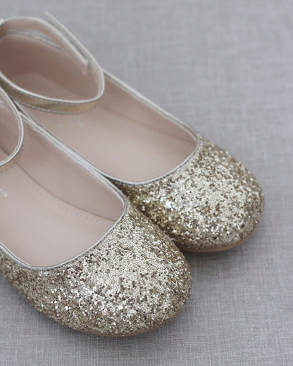 Rock Glitter Ballet Flats with Velcro Ankle Strap