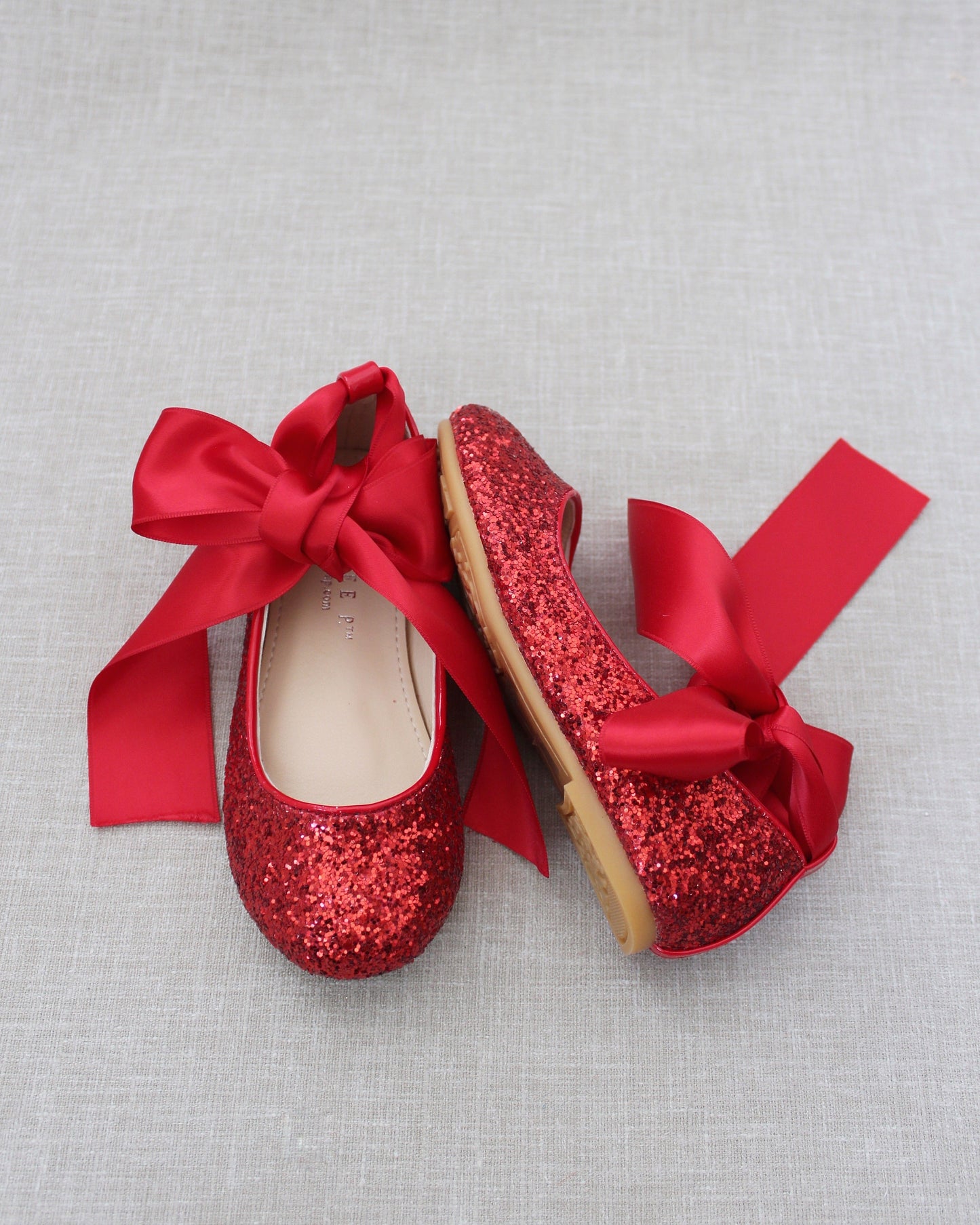 Rock Glitter Ballet Flats With Satin Ankle Strap