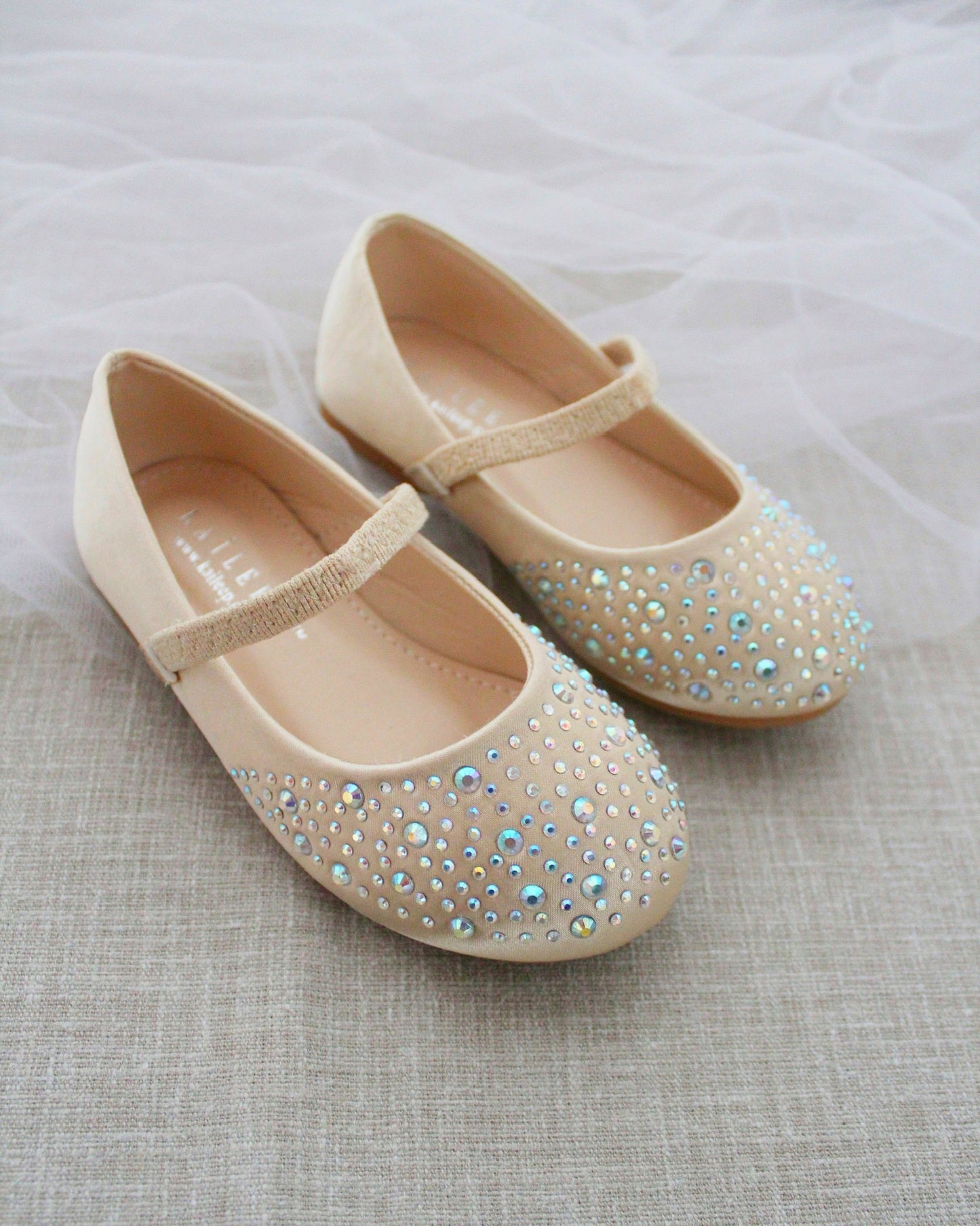 Satin Mary Jane Flats with Rhinestones Embellishment
