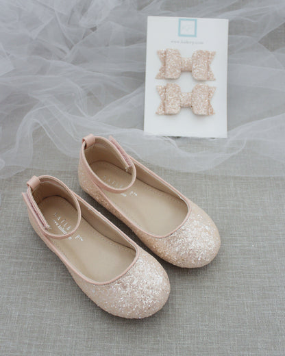 Rock Glitter Ballet Flats with Velcro Ankle Strap