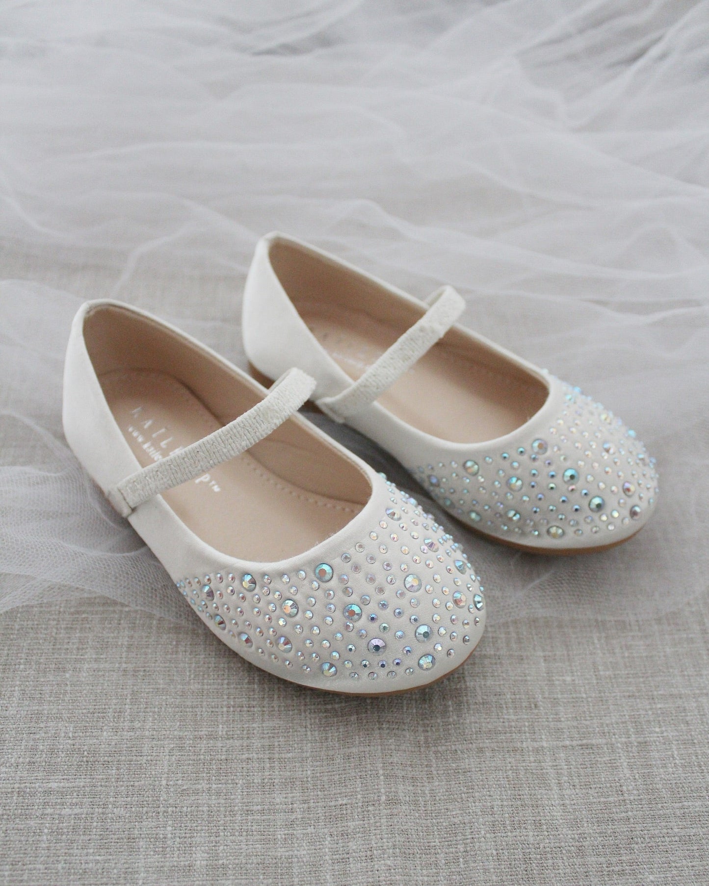 Satin Mary Jane Flats with Rhinestones Embellishment