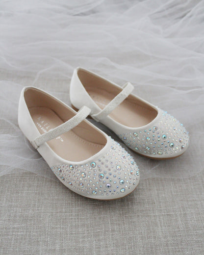 Satin Mary Jane Flats with Rhinestones Embellishment