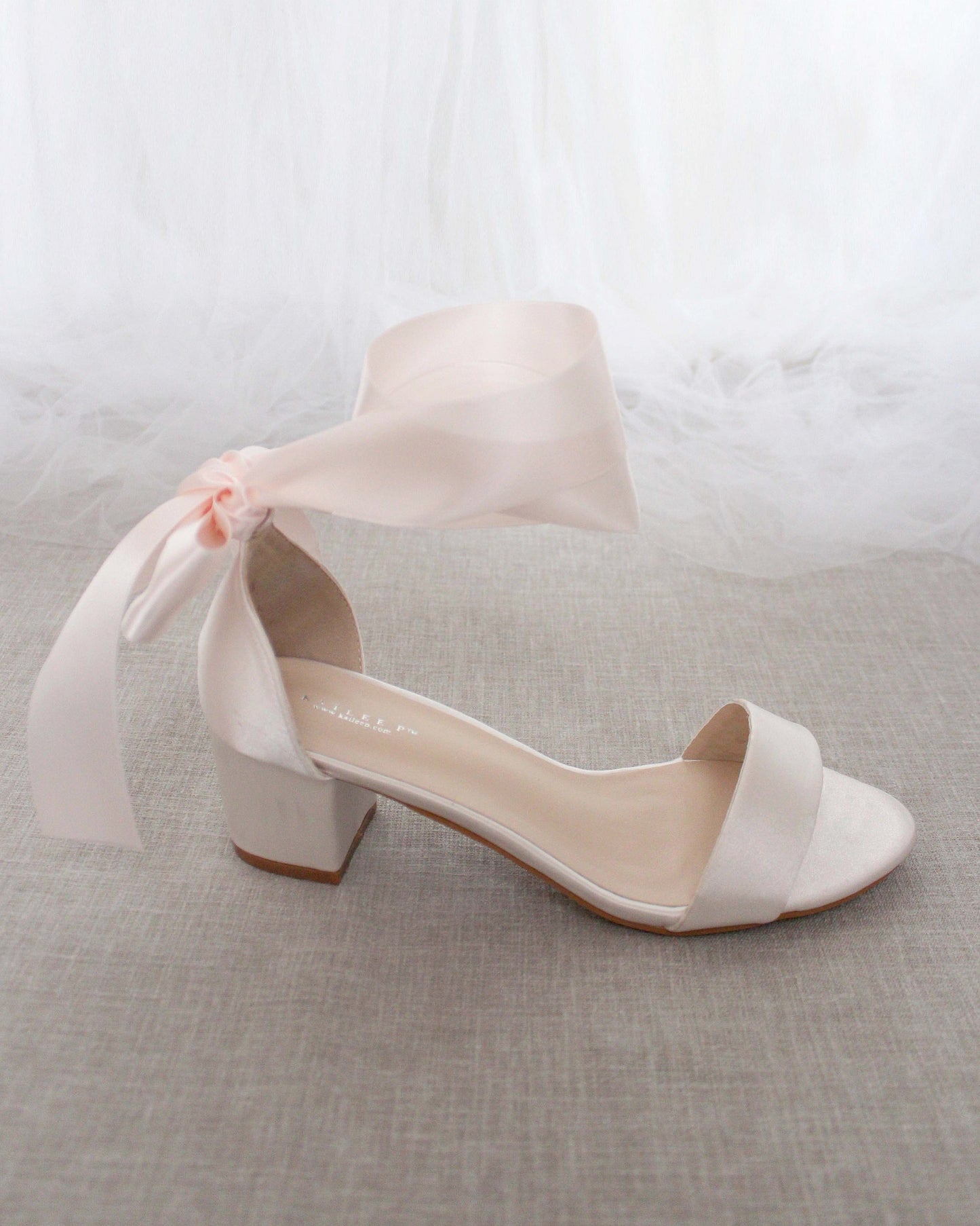 Satin Girls Block Heel Sandal with Wrapped Ribbon Tie