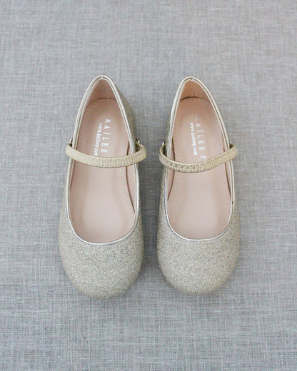 Gold Fine Glitter  Mary Jane Flats