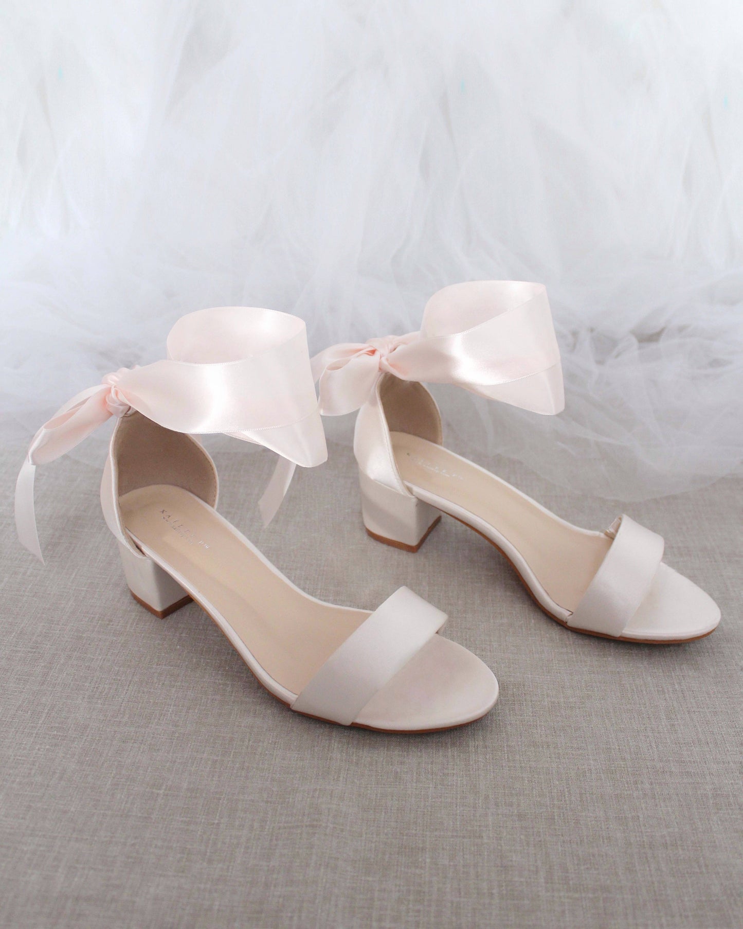 Satin Girls Block Heel Sandal with Wrapped Ribbon Tie