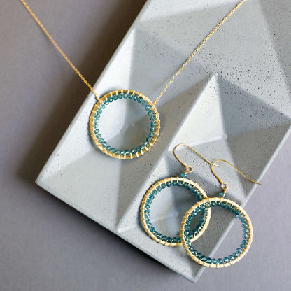 London Blue Quartz Halo Jewelry Set