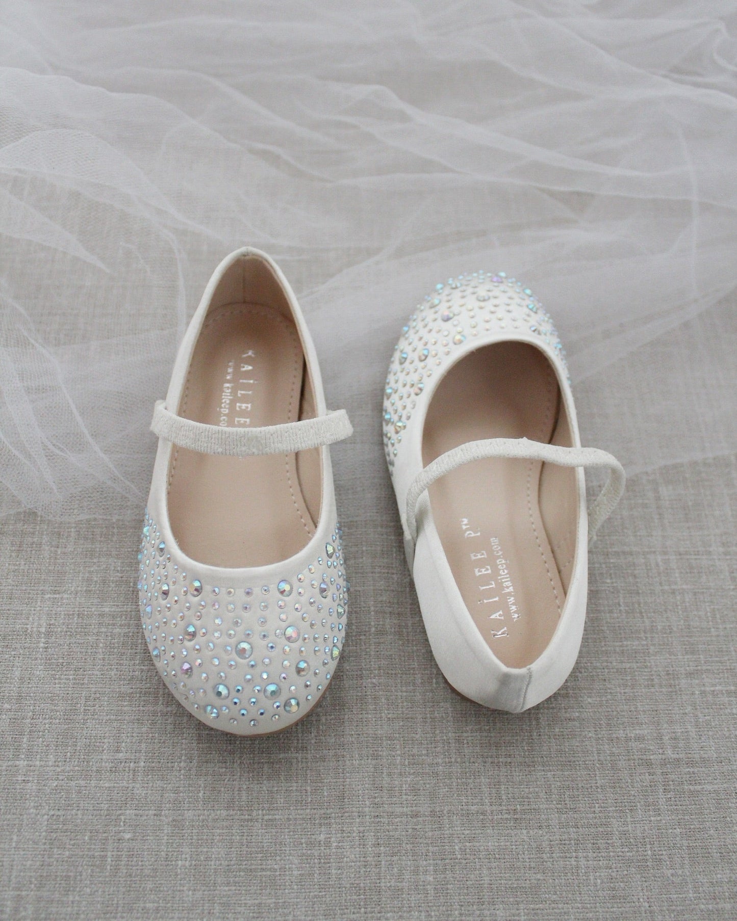 Satin Mary Jane Flats with Rhinestones Embellishment