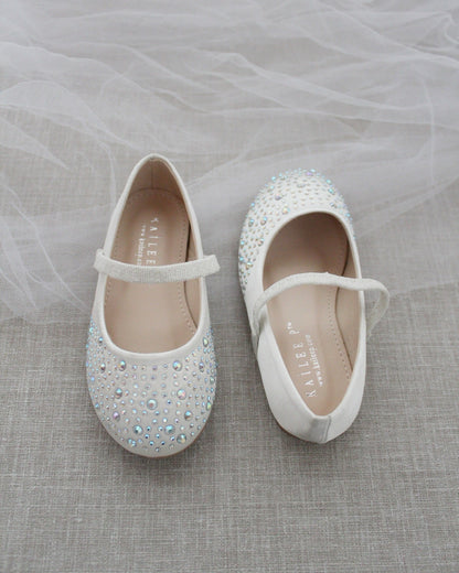 Satin Mary Jane Flats with Rhinestones Embellishment