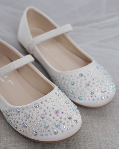 Satin Maryjane Flats With Rhinestones Embellishment
