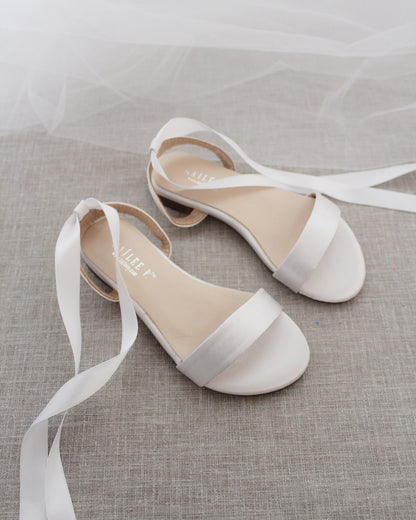 Girls Satin Flat Sandal with Ballerina Lace Up